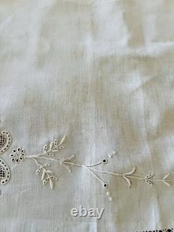 Antique Pure Linen Bedspread/Coverlet Set & 2 Shams Detailed Hand Embroidery