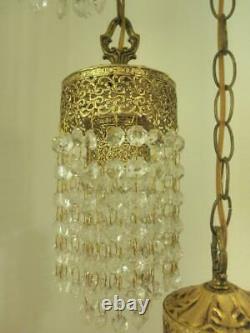 Antique Rare Set of two Hollywood Hanging Crystal Lamps, Five lights on each