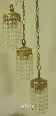 Antique Rare Set of two Hollywood Hanging Crystal Lamps, Five lights on each