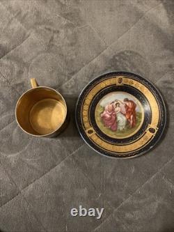 Antique Royal Vienna Beehive Mark Hand Painted Portrait Vintage Cup & Saucer