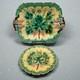 Antique Sarreguemines French Majolica Grapes Leaves Platter & Plate 1880s Read