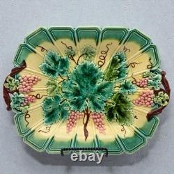 Antique Sarreguemines French Majolica Grapes Leaves Platter & Plate 1880s READ