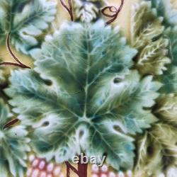 Antique Sarreguemines French Majolica Grapes Leaves Platter & Plate 1880s READ
