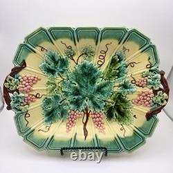 Antique Sarreguemines French Majolica Grapes Leaves Platter & Plate 1880s READ
