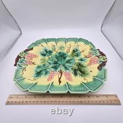 Antique Sarreguemines French Majolica Grapes Leaves Platter & Plate 1880s READ