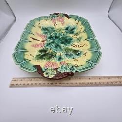 Antique Sarreguemines French Majolica Grapes Leaves Platter & Plate 1880s READ