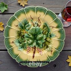Antique Sarreguemines French Majolica Grapes Leaves Platter & Plate 1880s READ
