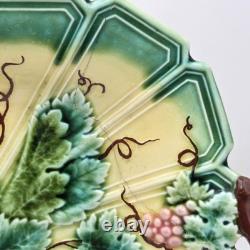 Antique Sarreguemines French Majolica Grapes Leaves Platter & Plate 1880s READ