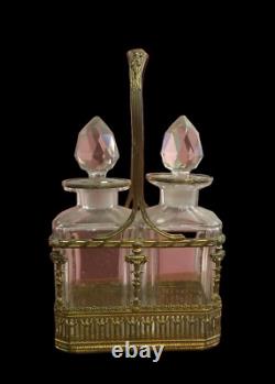 Antique Set Of Two Perfum Bottles With Golden Bronze Basket