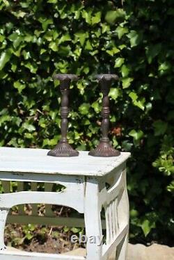 Antique Set of Two Victorian Cast Iron Floral Candleholders