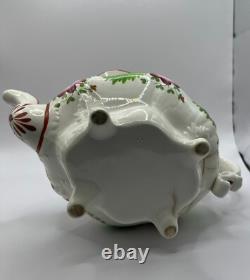 Antique Soft Paste Teapot & 2 Cups & Handless Saucers-Primrose Pattern