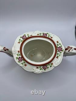 Antique Soft Paste Teapot & 2 Cups & Handless Saucers-Primrose Pattern