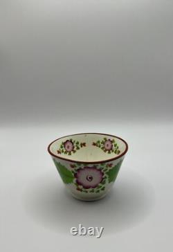 Antique Soft Paste Teapot & 2 Cups & Handless Saucers-Primrose Pattern