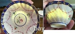 Antique c. 1778 Crown Derby Tea Bowl & Saucer Handpainted Floral with Cobalt Trim