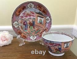 Antique c. 1795 Porcelain Tea Bowl & Saucer New Hall Boy in the Window Pat. 425