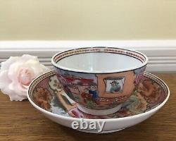 Antique c. 1795 Porcelain Tea Bowl & Saucer New Hall Boy in the Window Pat. 425