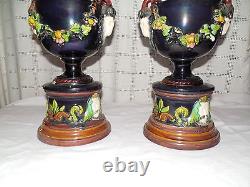 Antique rams head majolica urn, vases set of two Lovely set