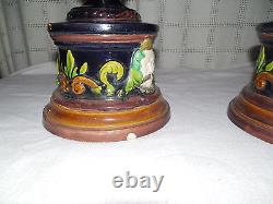 Antique rams head majolica urn, vases set of two Lovely set