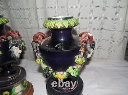 Antique rams head majolica urn, vases set of two Lovely set