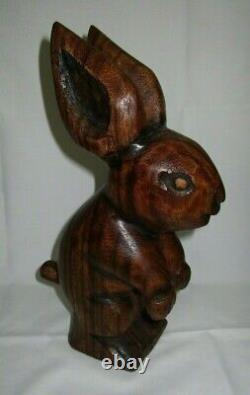 Antique vtg set of two wooden bunny rabbit figurine bookends home office decor