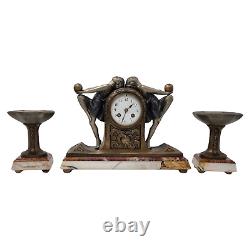 Art Deco Clock Garniture Set with Two Ball Dancers by P. Sega