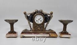 Art Deco Clock Garniture Set with Two Ball Dancers by P. Sega