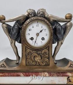 Art Deco Clock Garniture Set with Two Ball Dancers by P. Sega