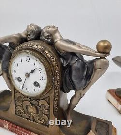 Art Deco Clock Garniture Set with Two Ball Dancers by P. Sega