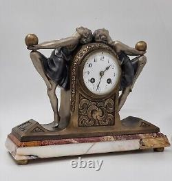 Art Deco Clock Garniture Set with Two Ball Dancers by P. Sega