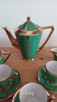 Art Deco Tea For Two And Coffee Service For Five Green And Gold Malachite C1930s