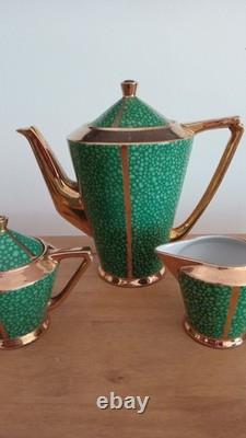 Art Deco Tea For Two And Coffee Service For Five Green And Gold Malachite C1930s
