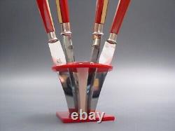 Art Deco two tone FRUIT KNIFE SET red yellow Bakelite mushroom design flatware