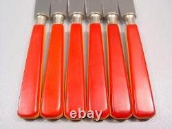 Art Deco two tone FRUIT KNIFE SET red yellow Bakelite mushroom design flatware