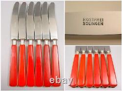 Art Deco two tone FRUIT KNIFE SET red yellow Bakelite mushroom design flatware