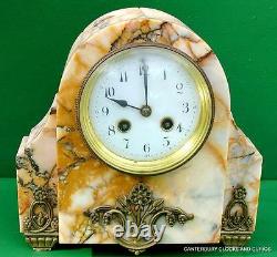 Art-deco French 8 Day Two Train Marble Garniture Clock Set