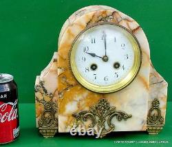 Art-deco French 8 Day Two Train Marble Garniture Clock Set