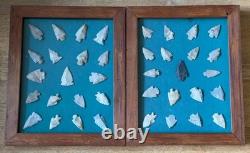 Authenic Native American Indian Arrowheads Two 19-Piece Framed Sets 38 Total