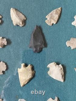 Authenic Native American Indian Arrowheads Two 19-Piece Framed Sets 38 Total