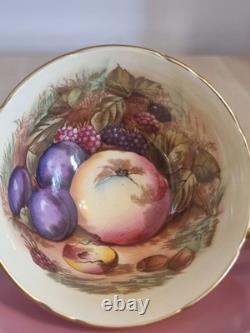 Aynsley Pink Teacup & Saucer Set Orchard Fruit Interior Signed D. Jones Vintage