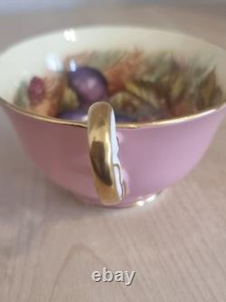 Aynsley Pink Teacup & Saucer Set Orchard Fruit Interior Signed D. Jones Vintage