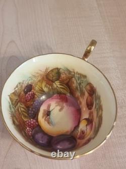 Aynsley Pink Teacup & Saucer Set Orchard Fruit Interior Signed D. Jones Vintage