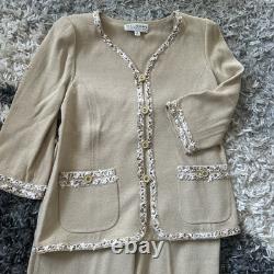 BEAUTIFUL St John Collection Knit Tan Gold Skirt Jacket Suit Set Size 10