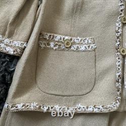 BEAUTIFUL St John Collection Knit Tan Gold Skirt Jacket Suit Set Size 10