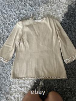 BEAUTIFUL St John Collection Knit Tan Gold Skirt Jacket Suit Set Size 10