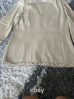 BEAUTIFUL St John Collection Knit Tan Gold Skirt Jacket Suit Set Size 10