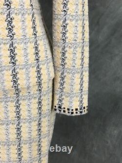BEAUTIFUL St John Collection knit yellow white black jacket skirt suit size 2