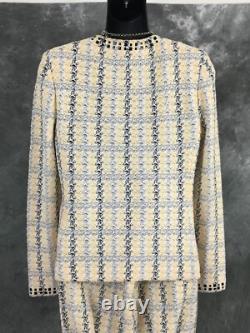 BEAUTIFUL St John Collection knit yellow white black jacket skirt suit size 2
