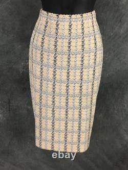 BEAUTIFUL St John Collection knit yellow white black jacket skirt suit size 2