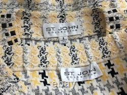BEAUTIFUL St John Collection knit yellow white black jacket skirt suit size 2