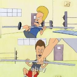 BEAVIS & BUTTHEAD Set of TWO Original Production Cel Cells 1990s Weight Room Gym